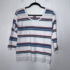 T By Talbots Women’s Tie Detail Stripe Top White Size XS